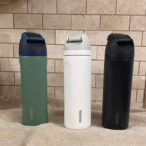 Owala Water Bottles - Green, White, and Black 24oz